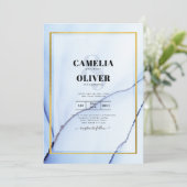 Invitation LeahG Marine Blue Gold INK Mariage Abstrait INVITE (Debout devant)