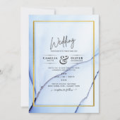 Invitation LeahG Marine Blue Gold INK Mariage Abstrait INVITE (Devant)