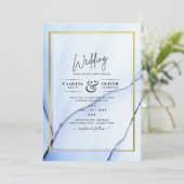 Invitation LeahG Marine Blue Gold INK Mariage Abstrait INVITE (Debout devant)