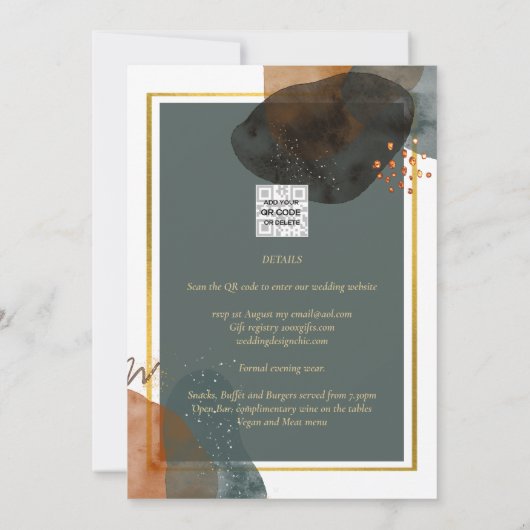 Invitation Leahg moderne Abstrait TONES DE TERRE TURQUOISE Bo (Dos)