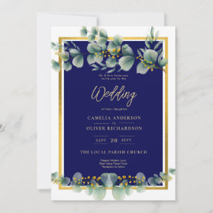 Invitation LeahG NAVY BLUE OR Vert Eucalyptus Mariage