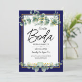 Invitation LeahG NAVY BLUE OR Vert Eucalyptus Mariage (Debout devant)