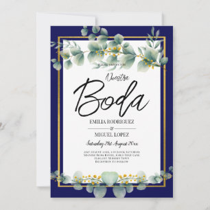 Invitation LeahG NAVY BLUE OR Vert Eucalyptus Mariage