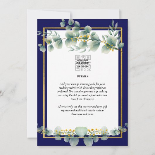 Invitation LeahG NAVY BLUE OR Vert Eucalyptus Mariage (Dos)