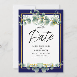 Invitation LeahG NAVY BLUE OR Vert Eucalyptus Mariage