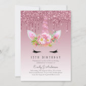 Invitation LeahG Parties scintillant rose Unicorn Filles Invi (Devant)