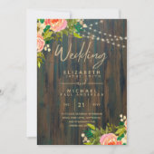 Invitation LeahG Pêche Rustique Mariage Floral de corail (Devant)