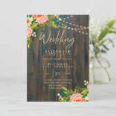 Invitation LeahG Pêche Rustique Mariage Floral de corail (Debout devant)