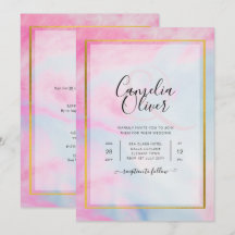 LeahG Pink Aqua Blue Gold INK Wedding INVITE