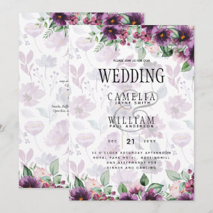 Invitation LeahG Plum Purple Berry Mariage Floral Automne Hiv