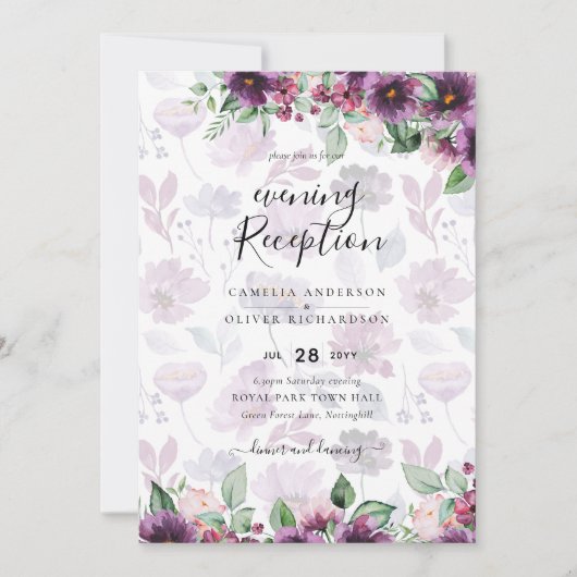 Invitation LeahG Plum Purple Berry Mariage Floral Automne Hiv (Devant)