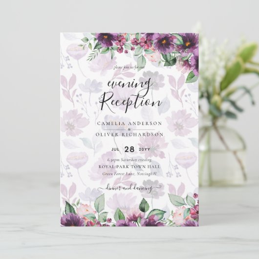 Invitation LeahG Plum Purple Berry Mariage Floral Automne Hiv (Debout devant)