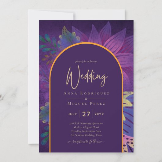 Invitation LeahG Plum Purple Gold JEWEL TONES Mariage INVITE (Devant)