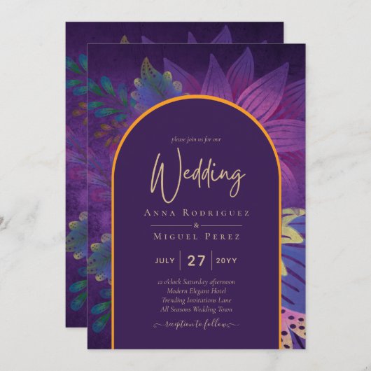 Invitation LeahG Plum Purple Gold JEWEL TONES Mariage INVITE (Devant / Derrière)