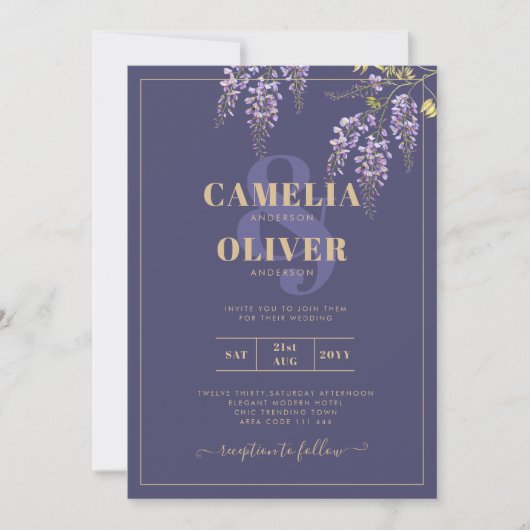 Invitation LeahG Purple Gold WISTERIA Floral Wedal INVITE (Devant)