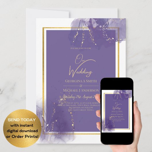 Invitation LeahG PURPLE OR Mariage Lavande ALCOOL ENCRE