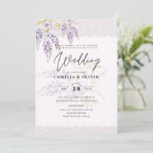 Invitation LeahG Purple WISTERIA Dentelle Florale Mariage INV (Debout devant)