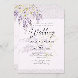 Invitation LeahG Purple WISTERIA Dentelle Florale Mariage INV