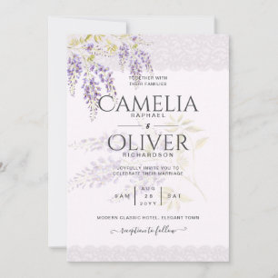 Invitation LeahG Purple WISTERIA Dentelle Florale Mariage INV