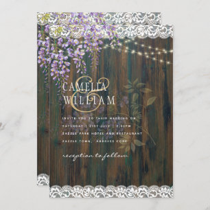 Invitation LeahG Purple WISTERIA Rustic Lace Mariage