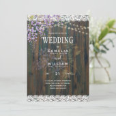 Invitation LeahG Purple WISTERIA Rustic Lace Mariage (Debout devant)