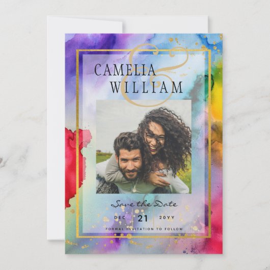 Invitation LeahG Rainbow Pride Mariage d'encre PHOTO Date de (Devant)