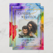 Invitation LeahG Rainbow Pride Mariage d'encre PHOTO Date de (Devant / Derrière)