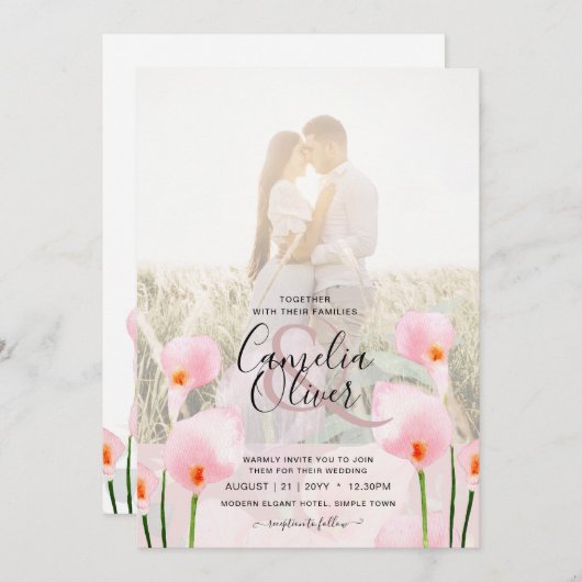 Invitation LeahG Rose Calla Lily PHOTO Overlay Mariage Invite (Devant / Derrière)