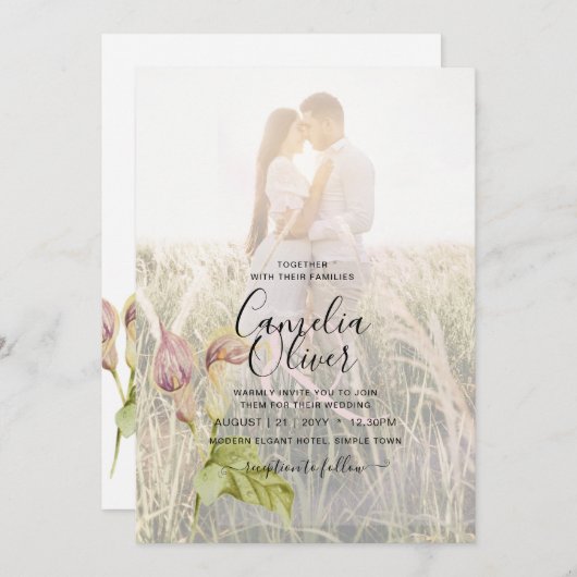 Invitation LeahG Rose Calla Lily PHOTO Overlay Mariage Invite (Devant / Derrière)