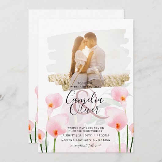 Invitation LeahG Rose Calla Lily PHOTO Overlay Mariage Invite (Devant / Derrière)
