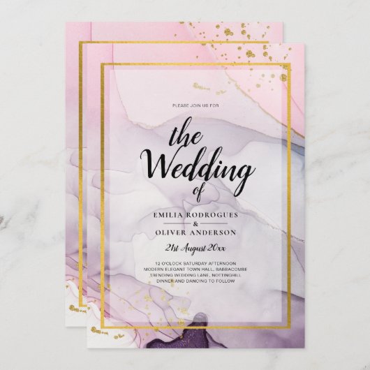 Invitation LeahG Rose violet lavande Or ENCRE de mariage INVI (Devant / Derrière)