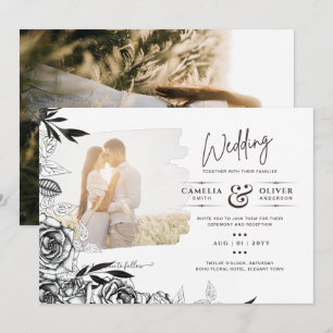 Invitation LeahG Roses blancs noirs Photo Mariage superpositi