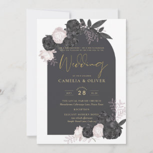 Invitation LeahG Roses rose gris moderne Automne d'hiver Mari