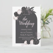 Invitation LeahG Roses rose gris moderne Automne d'hiver Mari (Debout devant)