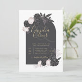 Invitation LeahG Roses rose gris moderne Automne d'hiver Mari (Debout devant)