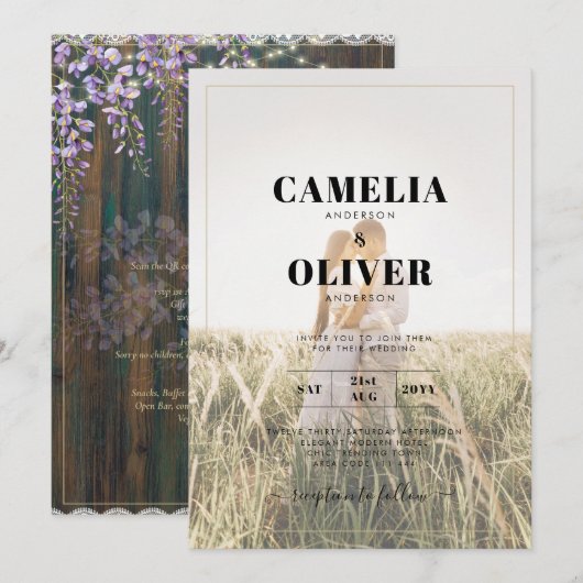 Invitation LeahG Rustic WISTERIA Dentelle Floral Wedding INVI (Devant / Derrière)