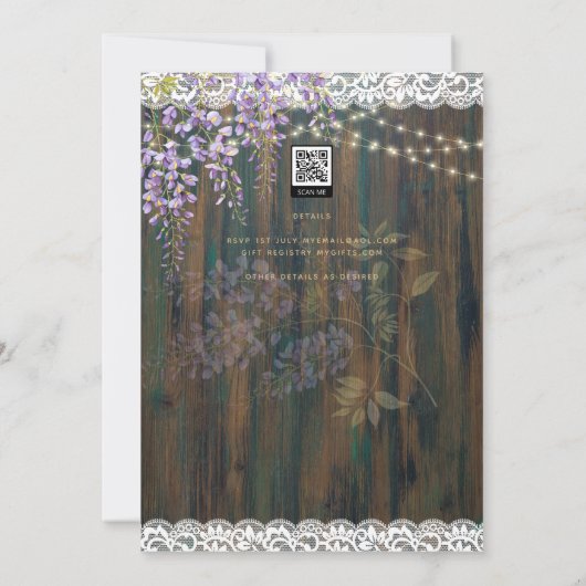 Invitation LeahG Rustic WISTERIA Dentelle Floral Wedding INVI (Dos)