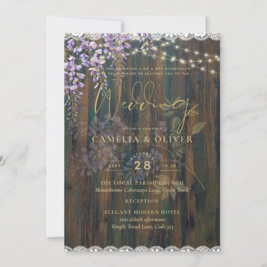 Invitation LeahG Rustic WISTERIA Dentelle Floral Wedding INVI (Devant)