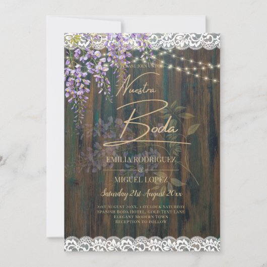 Invitation LeahG Rustique Fleurs de Glycine en Dentelle Faire (Devant)