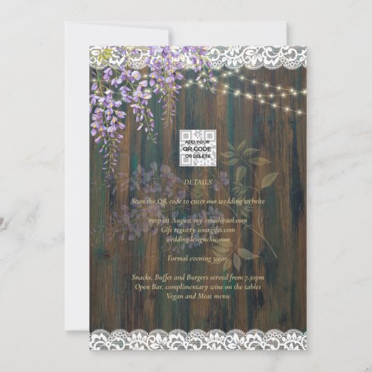 Invitation LeahG Rustique Fleurs de Glycine en Dentelle Faire (Dos)