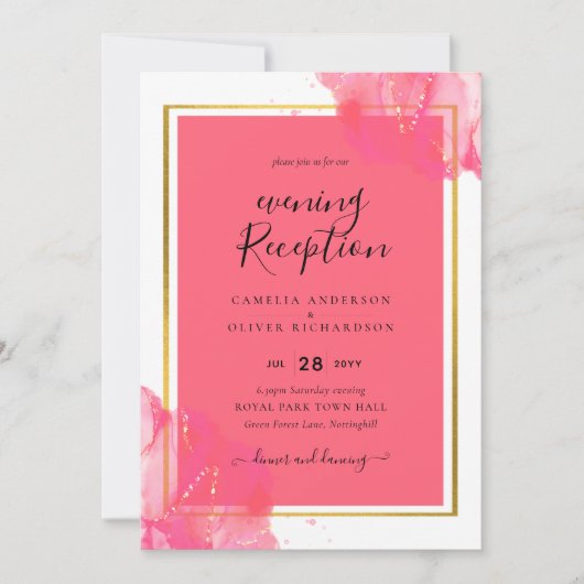 Invitation LeahG Saumon PINK OR MARIAGE alcool encre (Devant)