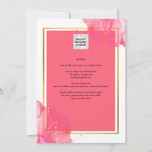 Invitation LeahG Saumon PINK OR MARIAGE alcool encre (Dos)