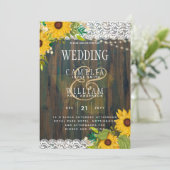 Invitation LeahG Sunflowers Mariage Dentelle en bois rustique (Debout devant)
