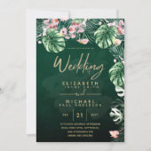 Invitation LeahG Tropical Green rose Mariage de feuille flora (Devant)
