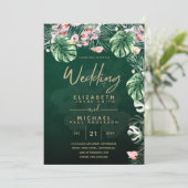 Invitation LeahG Tropical Green rose Mariage de feuille flora (Debout devant)