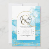 Invitation LeahG Turquoise Gold Aqua Blue Wedding INVITE (Devant)