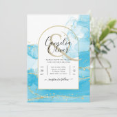 Invitation LeahG Turquoise Gold Aqua Blue Wedding INVITE (Debout devant)