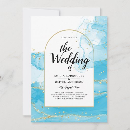 Invitation LeahG Turquoise Gold Aqua Blue Wedding INVITE (Devant)