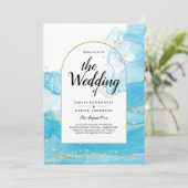 Invitation LeahG Turquoise Gold Aqua Blue Wedding INVITE (Debout devant)