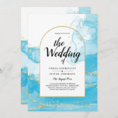 Invitation LeahG Turquoise Gold Aqua Blue Wedding INVITE (Devant / Derrière)